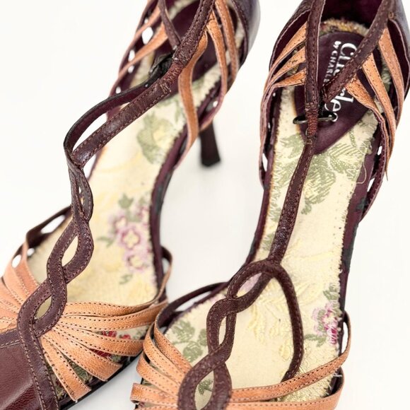 New Burgundy & Tan Strappy Closed Toe Heels Shoes by Charles David, Size 6.5 - Picture 6 of 9